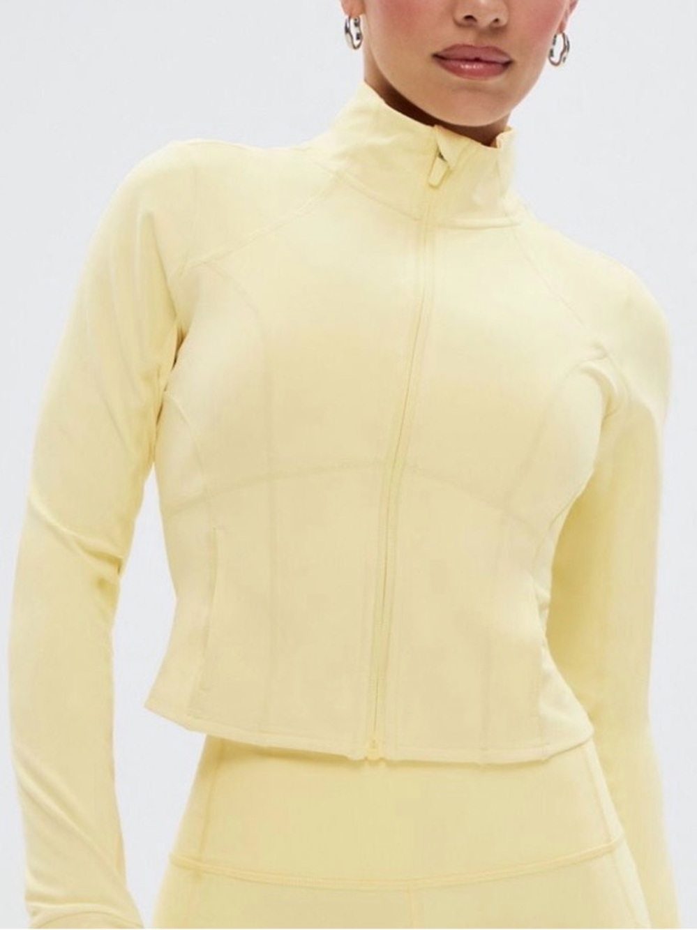 Fabletics Pale Yellow Zip-Up Long Sleeve Jacket